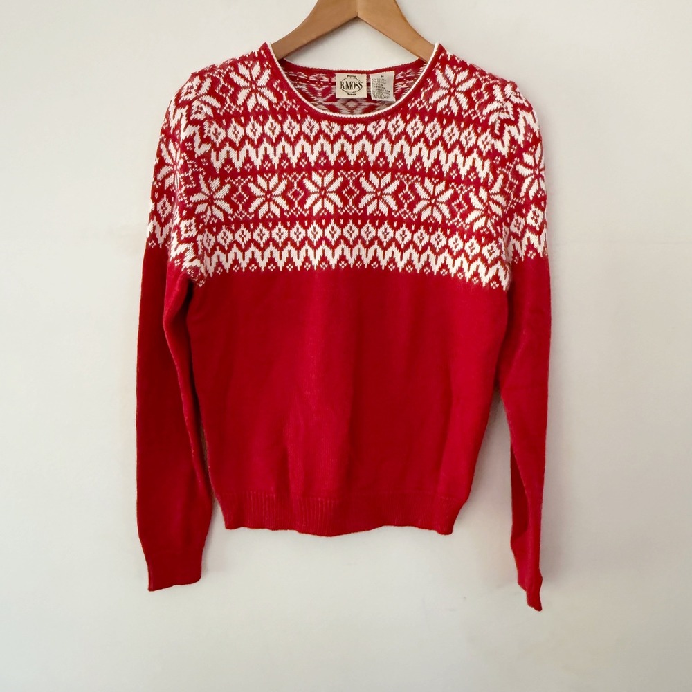 NWT Vintage Y2K Sweater Women Medium Red Nordic Fair Isle Snowflake Holiday Cozy